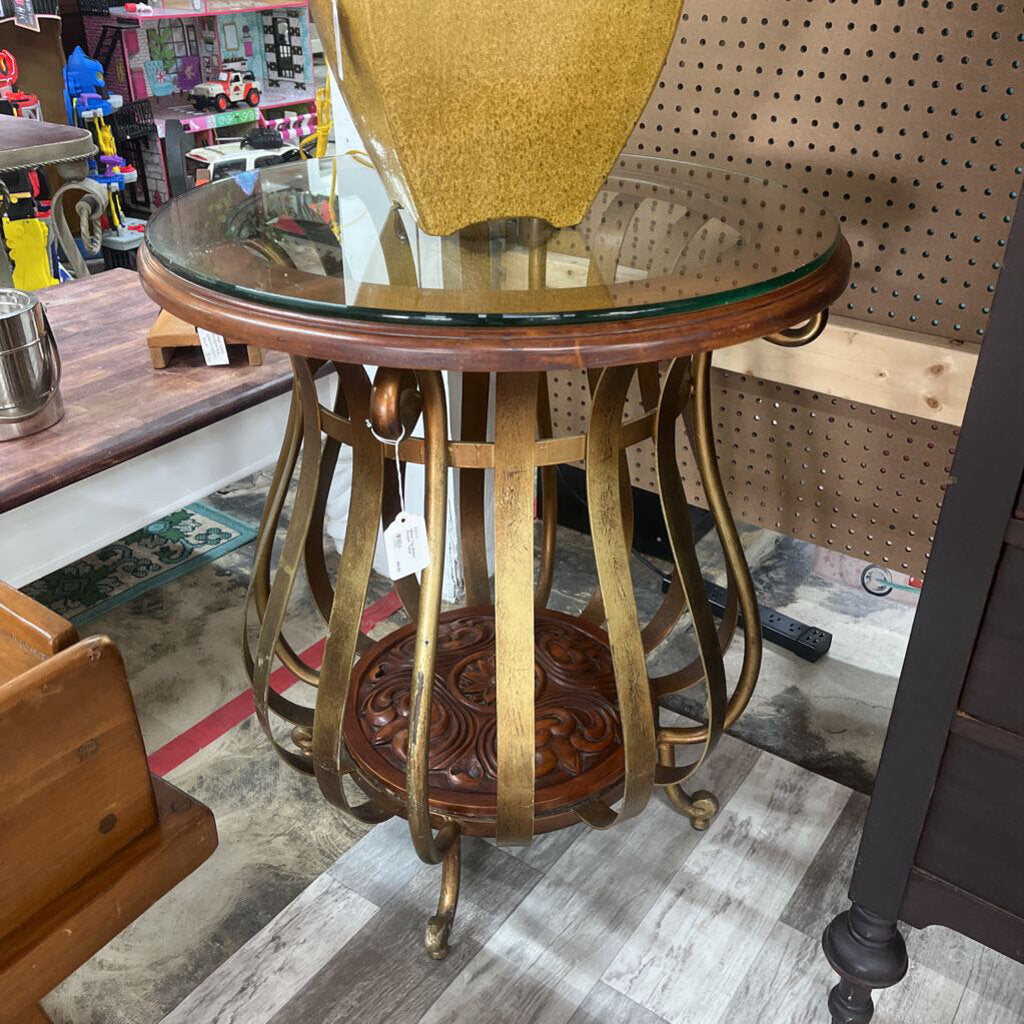 GLASS TOP GILDED ACCENT TABLE
