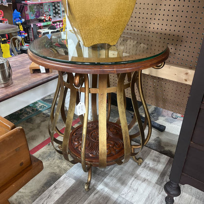 GLASS TOP GILDED ACCENT TABLE