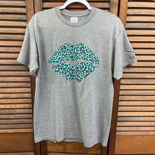 LEOPARD TURQUOISE LIPS T-SHIRT (SZ: M)