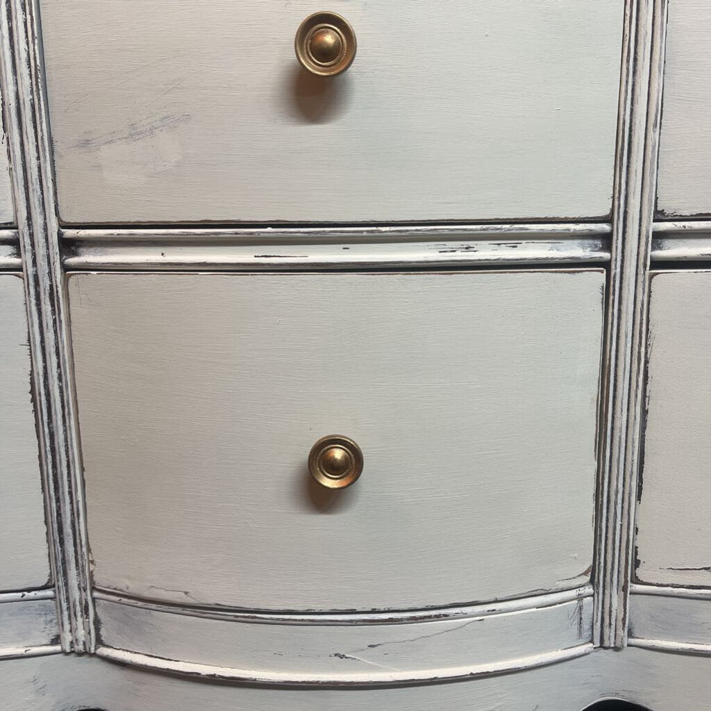 WHITE SOLID MAHOGANY 9 DRAWER MULTIPURPOSE BUFFET WITH GLASS TOP