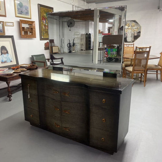 3PC MID CENTURY DRESSER MIRROR AND TALL CHEST
