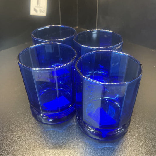 VINTAGE COBALT BLUE TUMBLER GLASSES (SET OF 4)