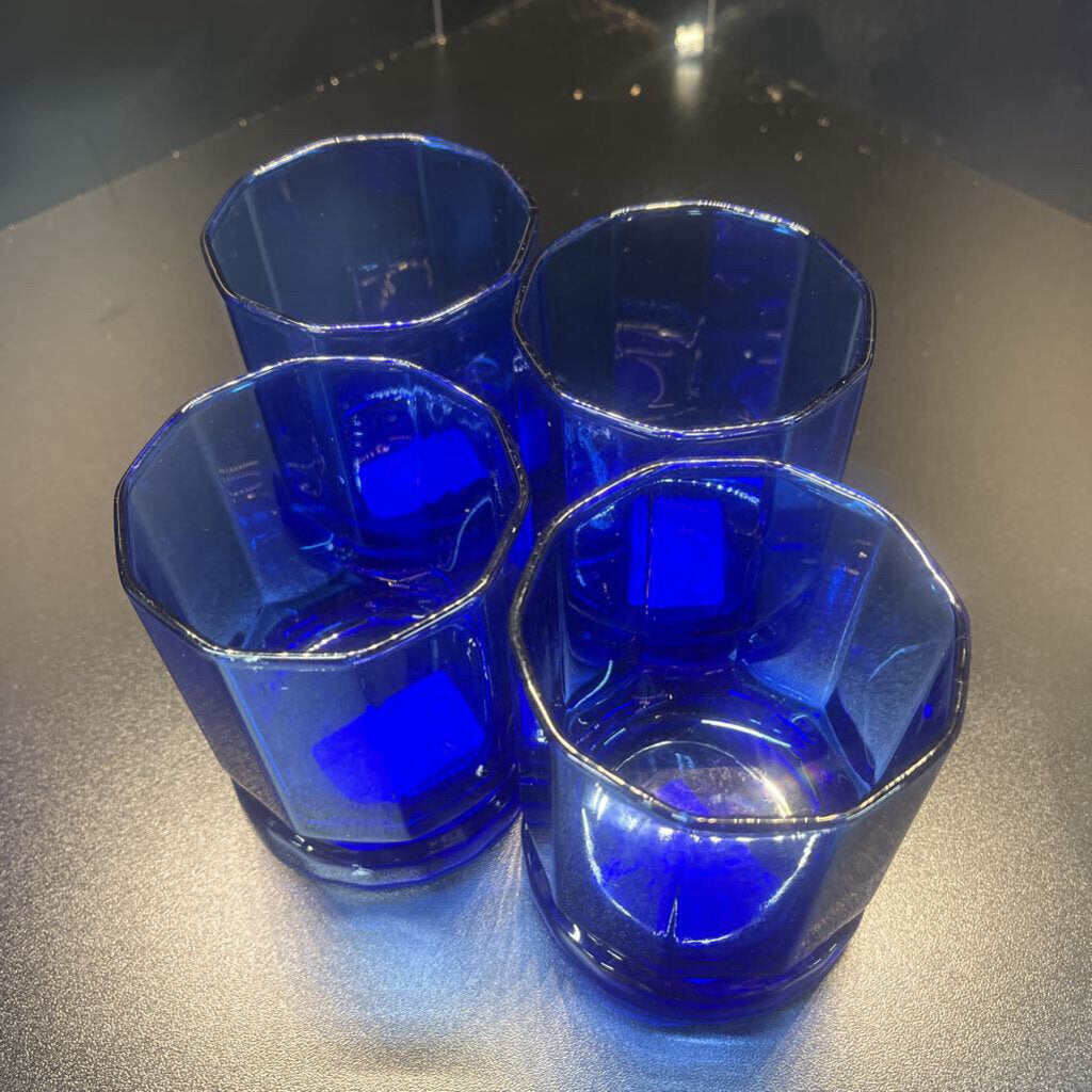 VINTAGE COBALT BLUE TUMBLER GLASSES (SET OF 4)