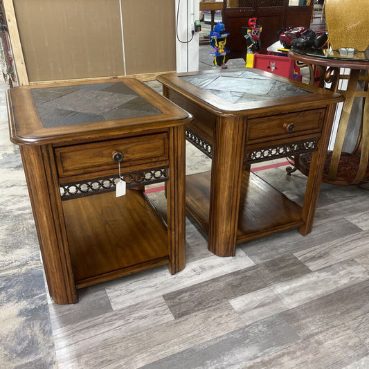 PAIR OF SIDE TABLES WITH DRAWER