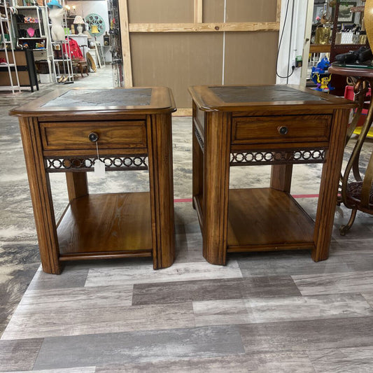 PAIR OF SIDE TABLES WITH DRAWER