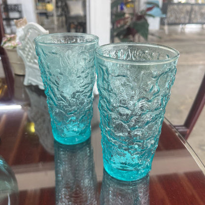 PAIR VTG ANCHOR HOCKING BLUE ROCK GLASSES