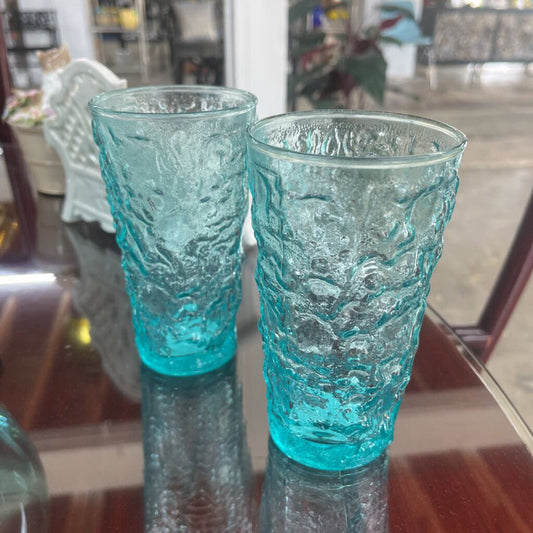 PAIR VTG ANCHOR HOCKING BLUE ROCK GLASSES