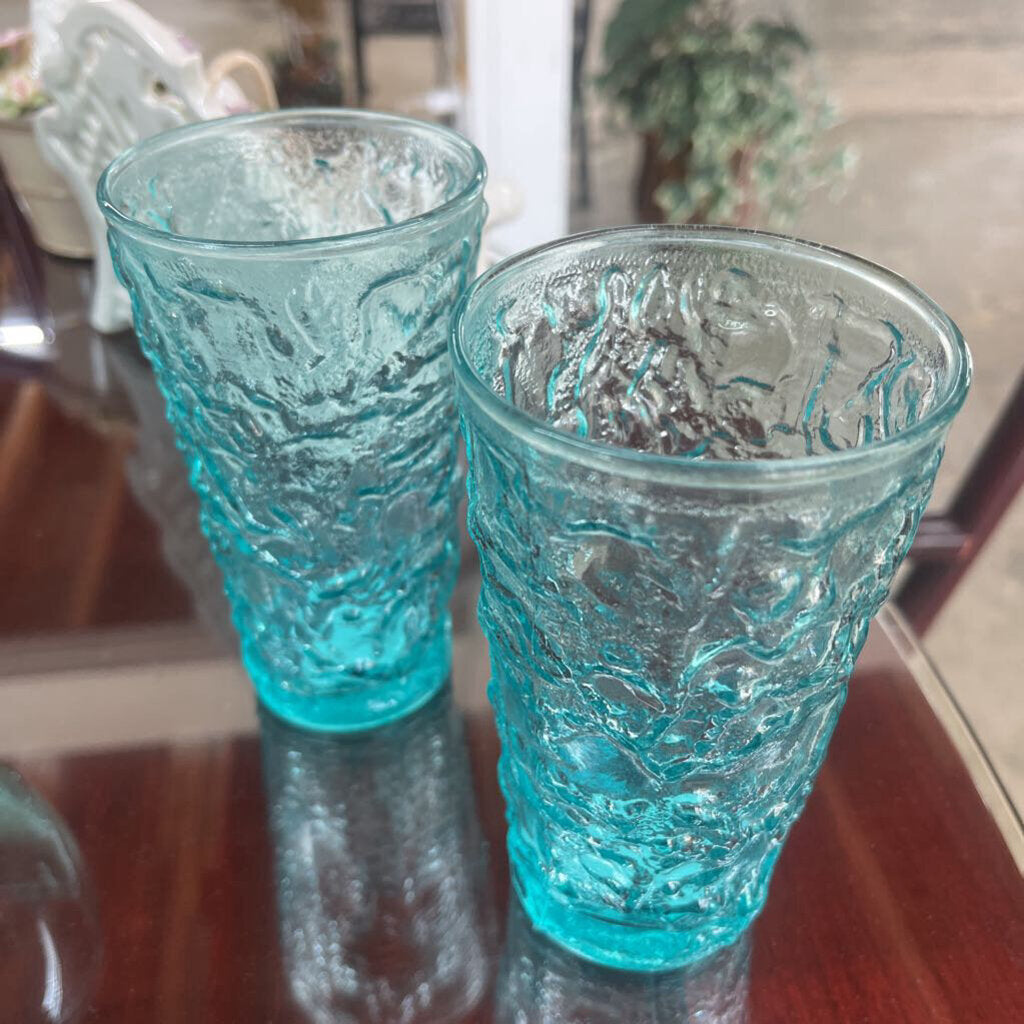 Pair Vtg Anchor Hocking Blue Rock Glasses