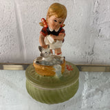MUSICAL GIRL BATHING CAT FIGURINE