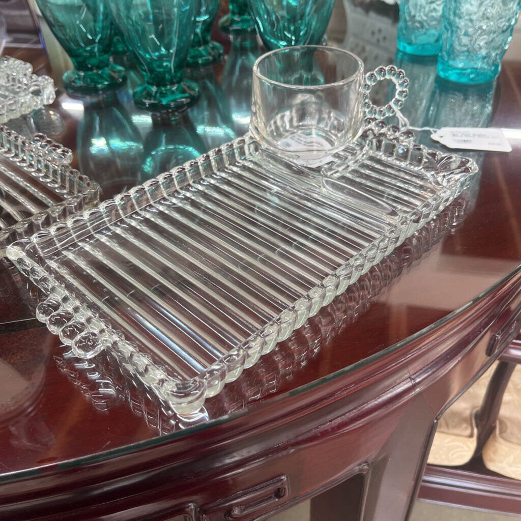 8PC CLEAR BOBBIN BEAD GLASS SNACK SET