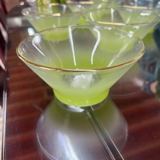 6 PC GREEN BLENDO ART GLASS BOWLS