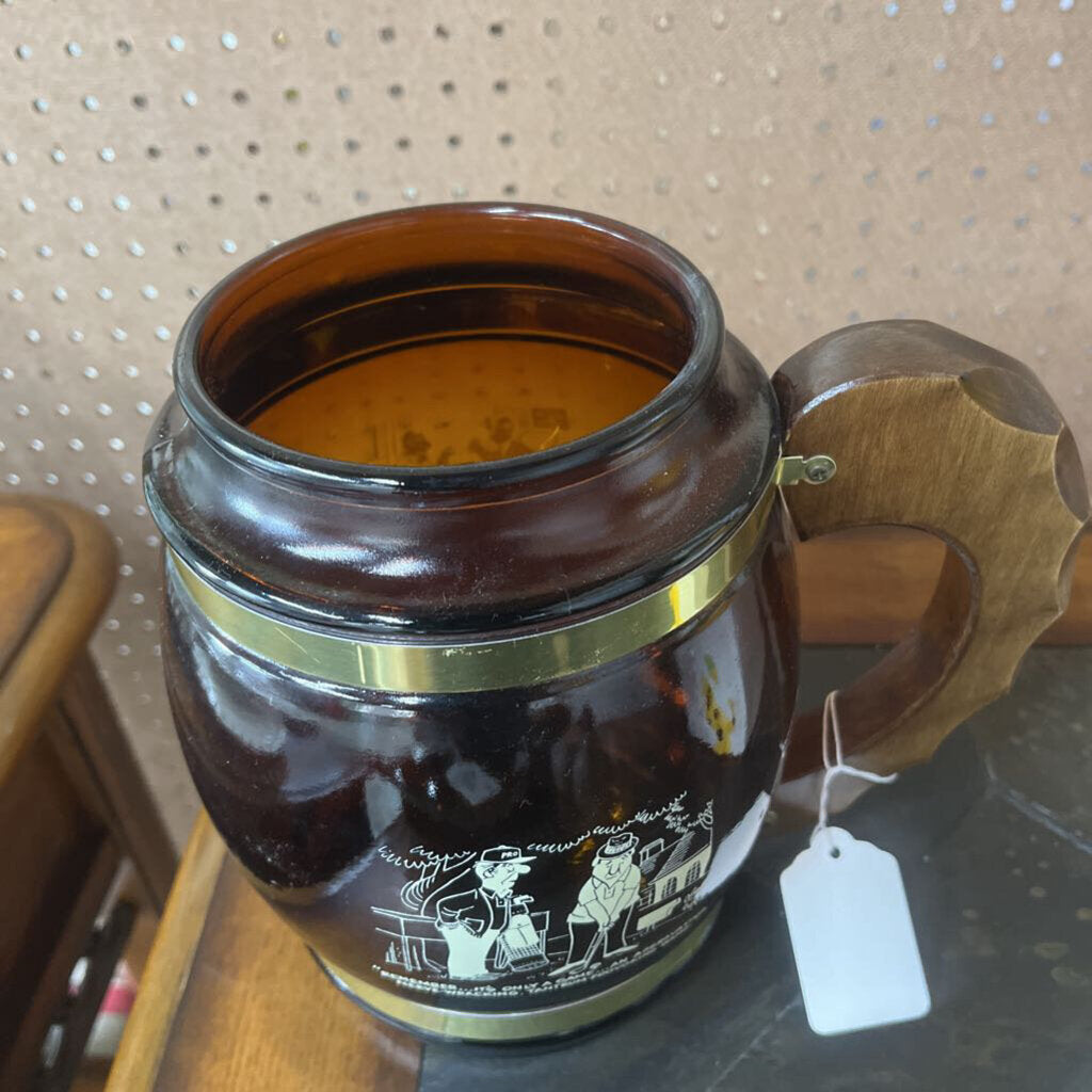 Large Amber Glass Barrel Jar w/Lid