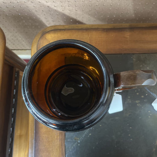 LARGE AMBER GLASS BARREL JAR W/LID
