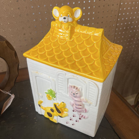 Vtg Yellow Roof House Cookie Jar