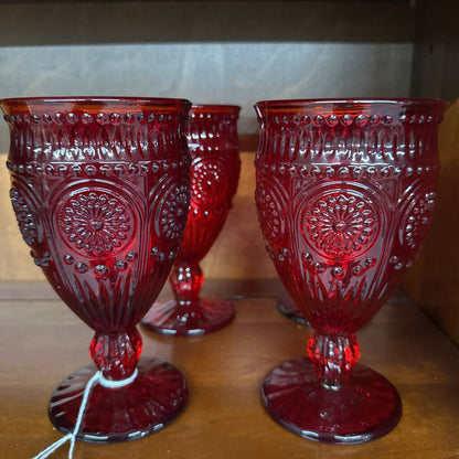 PIONEER WOMAN RUBY RED GOBLETS (4)