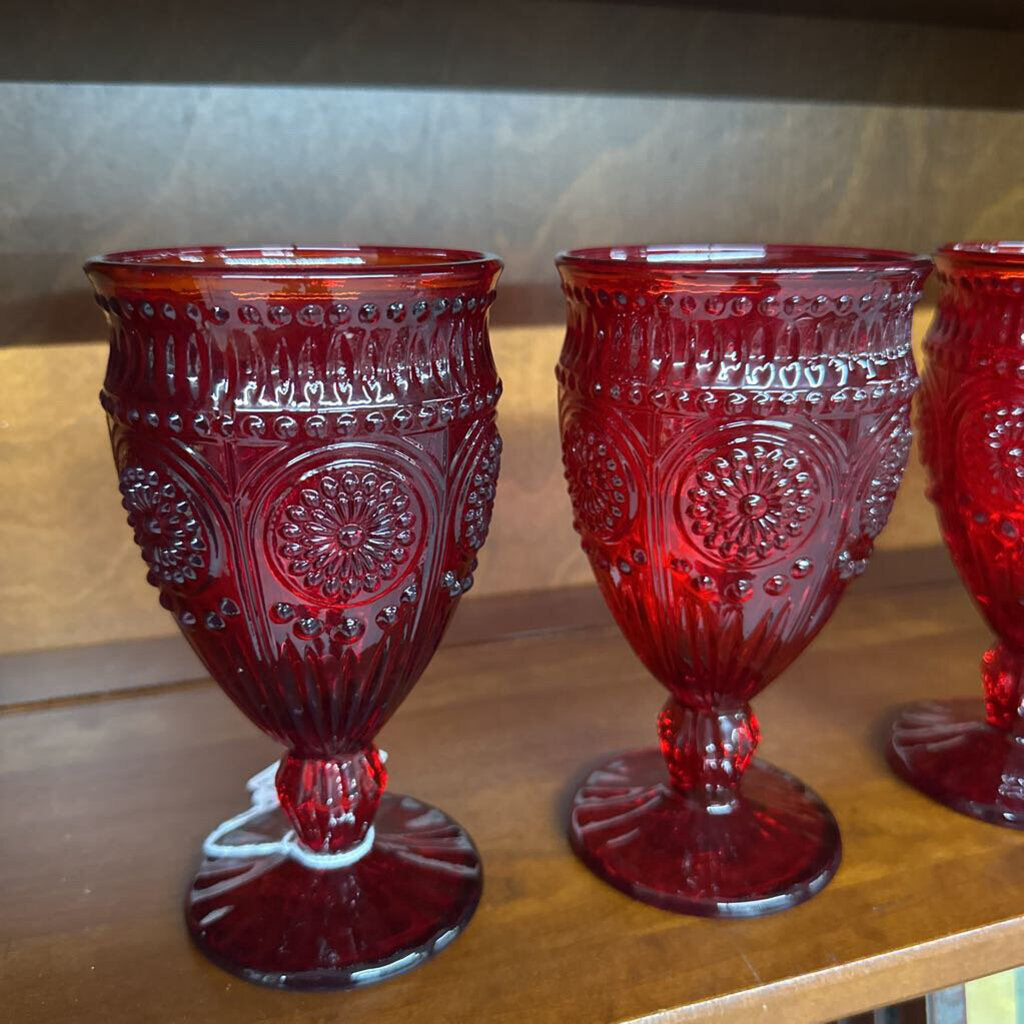 PIONEER WOMAN RUBY RED GOBLETS (4)