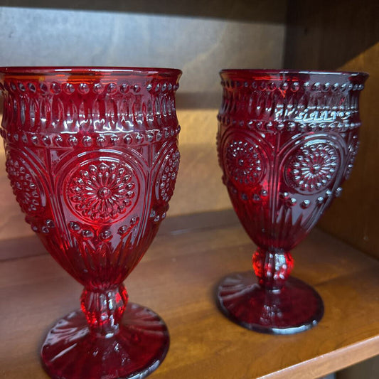 PIONEER WOMAN RUBY RED GOBLETS (4)