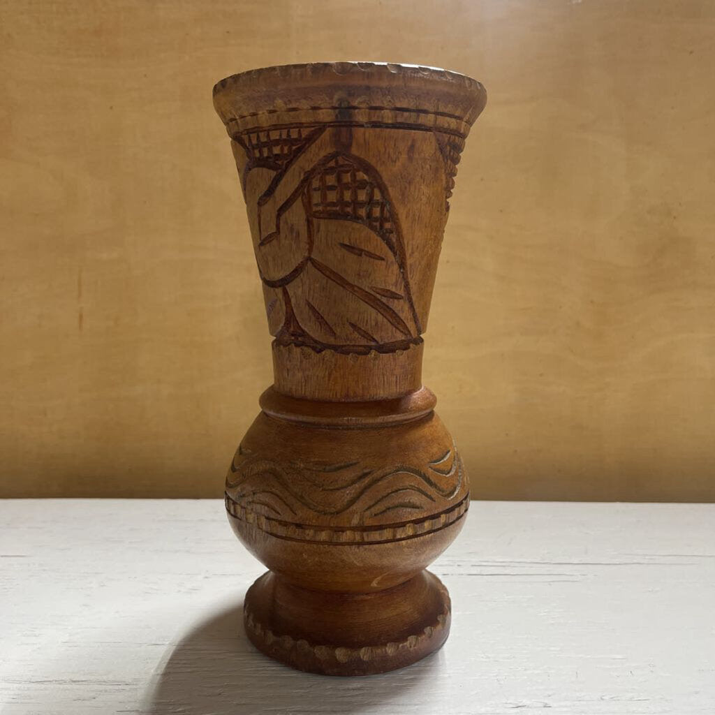 HAND CARVED WOODEN VASE