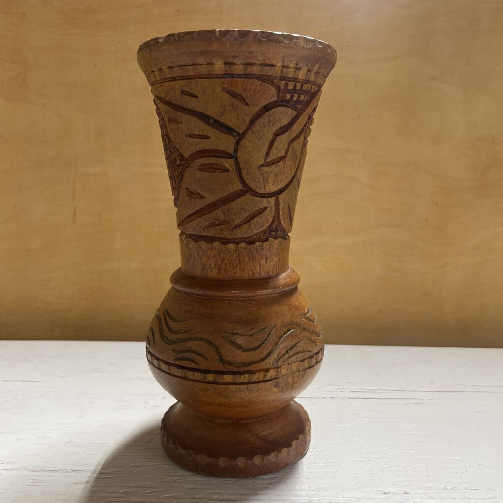 HAND CARVED WOODEN VASE