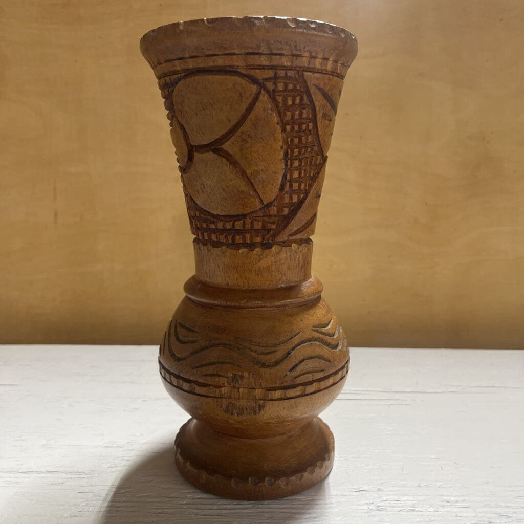 Hand Carved Wooden Vase