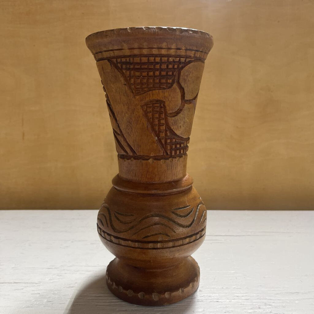 HAND CARVED WOODEN VASE