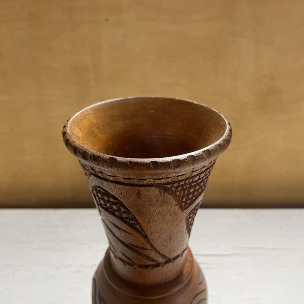 HAND CARVED WOODEN VASE