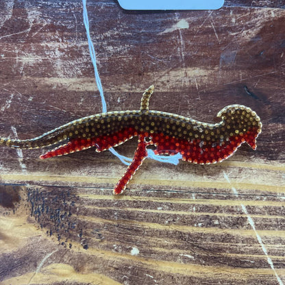 REDDISH BROWNISH LACQUER OVERLAY BIRD BROOCH