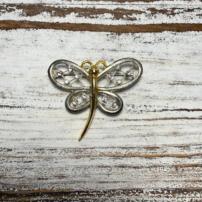 Vtg Rhinestone Butterfly Brooch