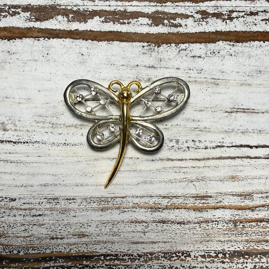 Vtg Rhinestone Butterfly Brooch