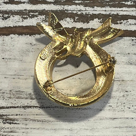 Signed Goldtone Scarf Brooch