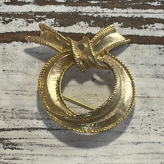 Signed Goldtone Scarf Brooch