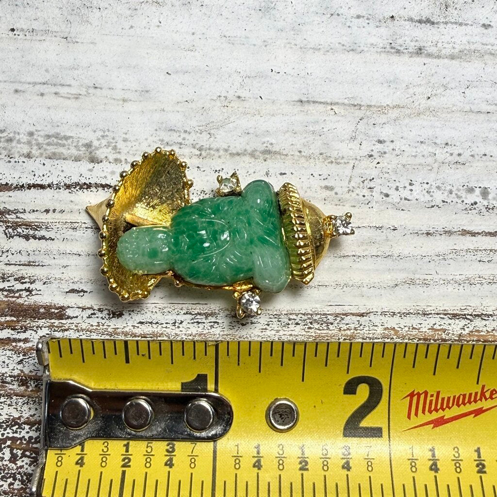 Vtg JoMaz Unsigned Peking Glass Buddha Brooch