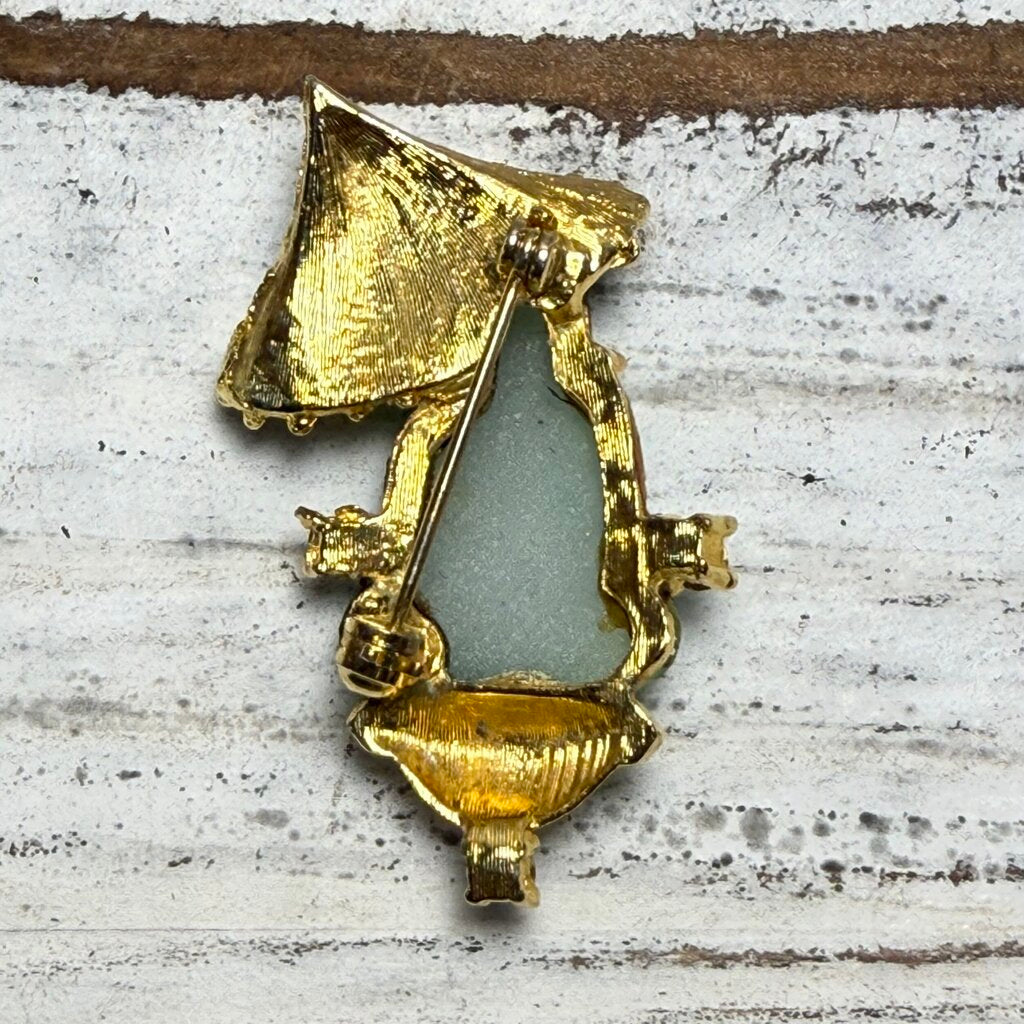 Vtg JoMaz Unsigned Peking Glass Buddha Brooch