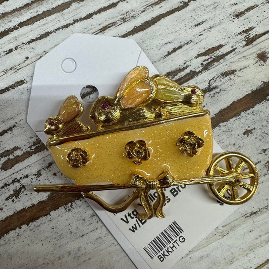 Vtg Yellow Cart w/Bunnies Brooch