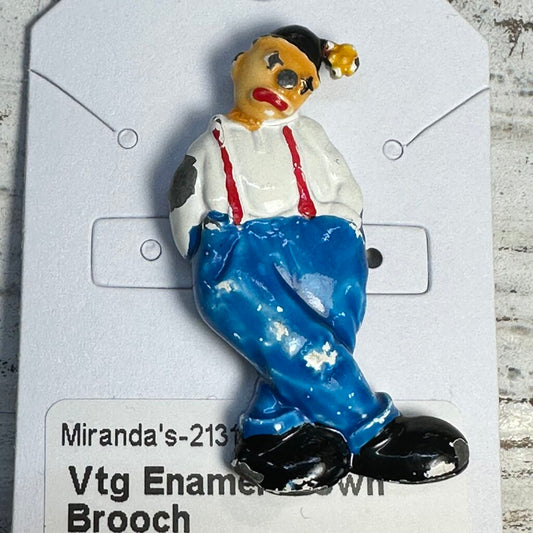 Vtg Enamel Clown Brooch