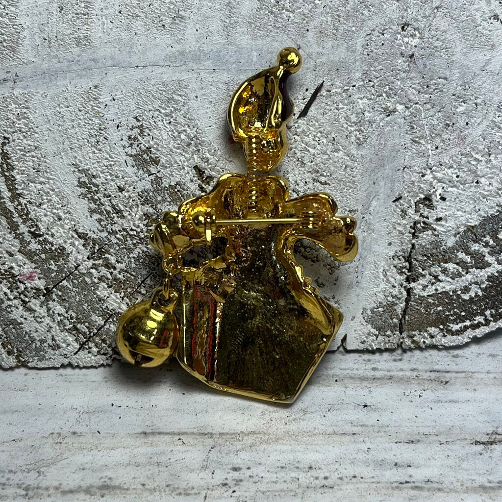 ENAMEL TREMBLER CLOWN JACK N BOX BROOCH