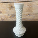 QUILTED DIAMOND CUT MILK GLASS VASE