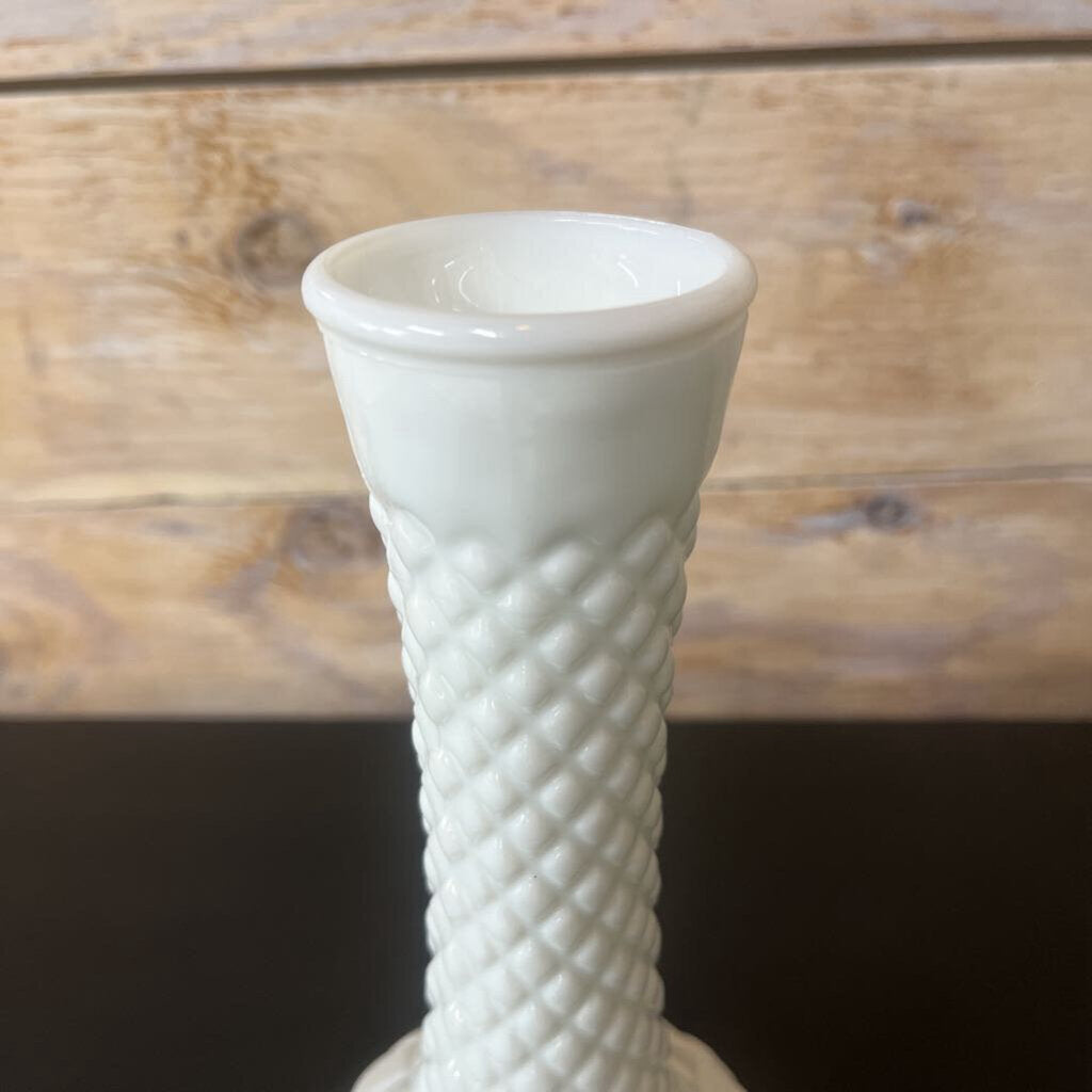 QUILTED DIAMOND CUT MILK GLASS VASE