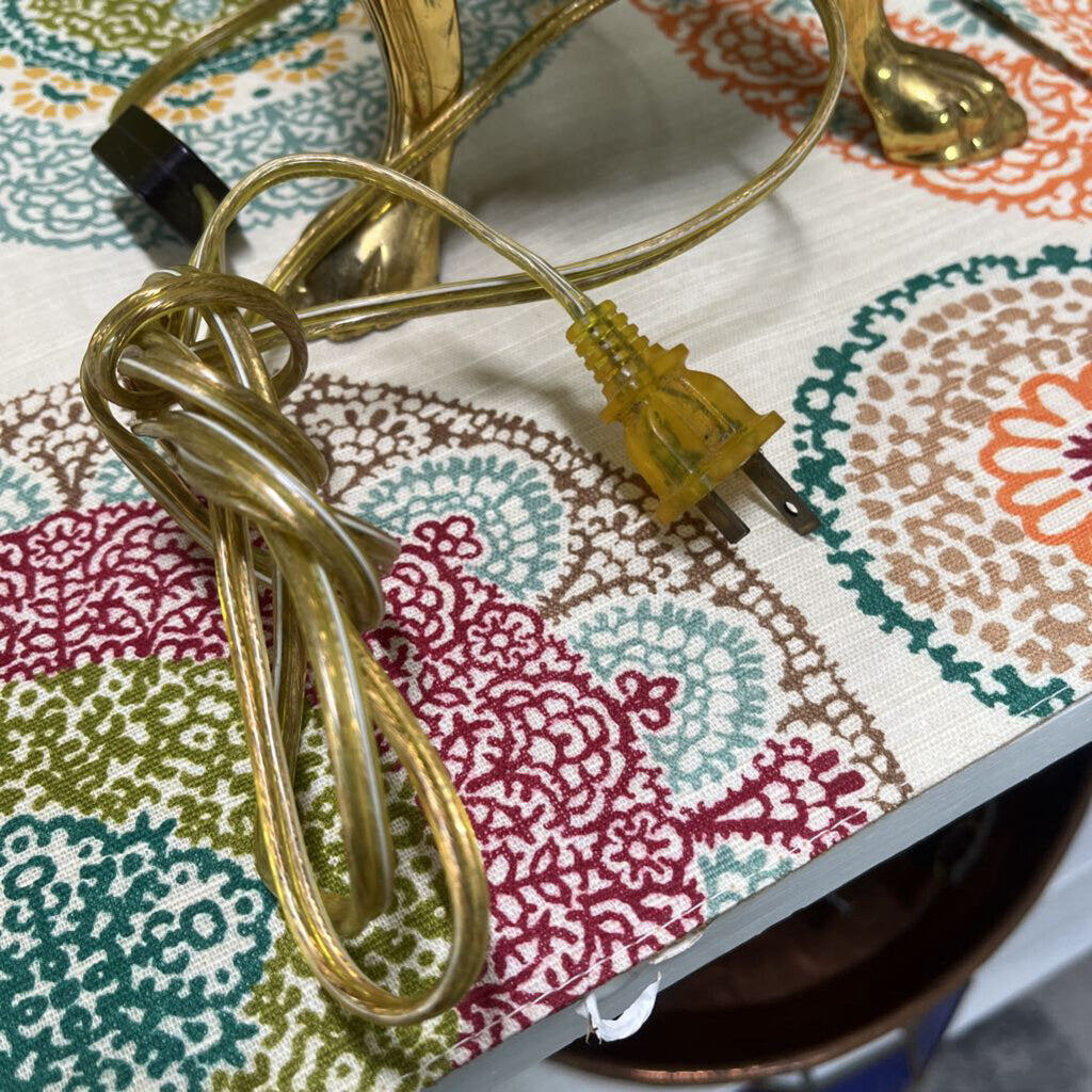 PAIR BRASS VICTORIAN TORCHIERE TABLE LAMPS GLASS CRYSTAL GLOBES