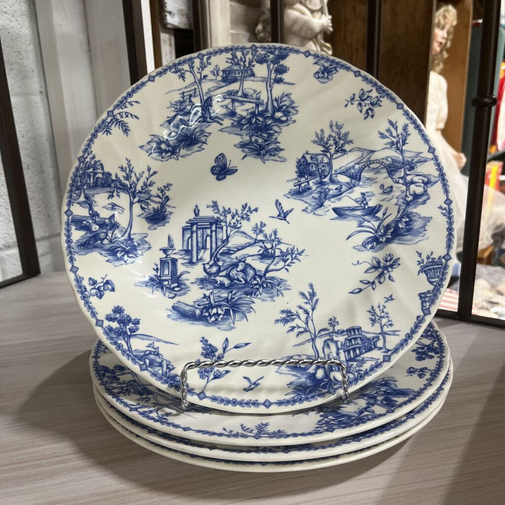 SET OF 4 BLUE & WHITE CHURCHILL DINNER PLATES