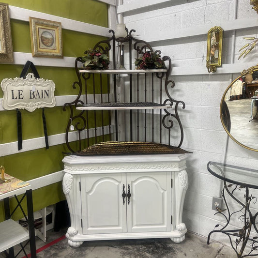 One White & Iron Corner Cabinet Shelf