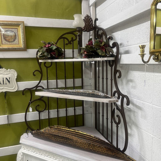 One White & Iron Corner Cabinet Shelf