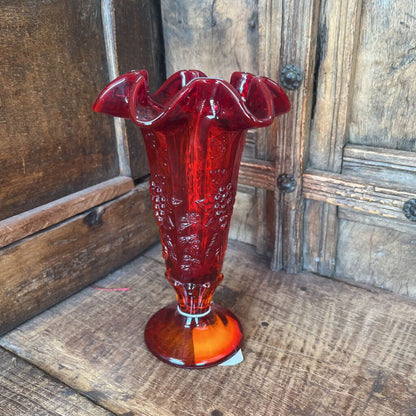 RUBY RED FENTON SCALLOPED VASE