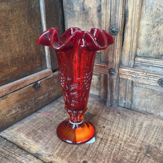 RUBY RED FENTON SCALLOPED VASE