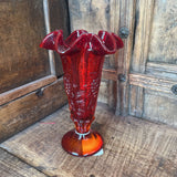 RUBY RED FENTON SCALLOPED VASE