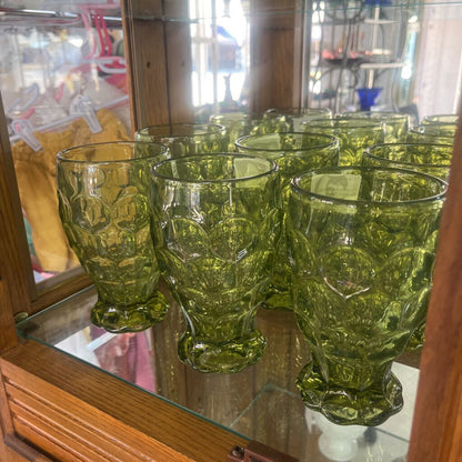 6PC GREEN THUMBPRINT GOBLET GLASSES SET