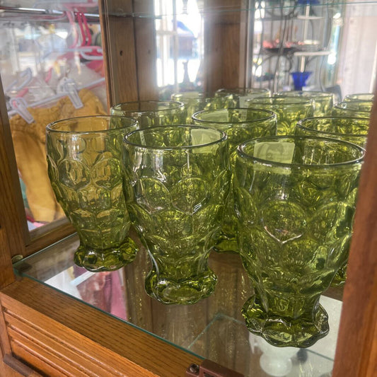 6PC GREEN THUMBPRINT GOBLET GLASSES SET
