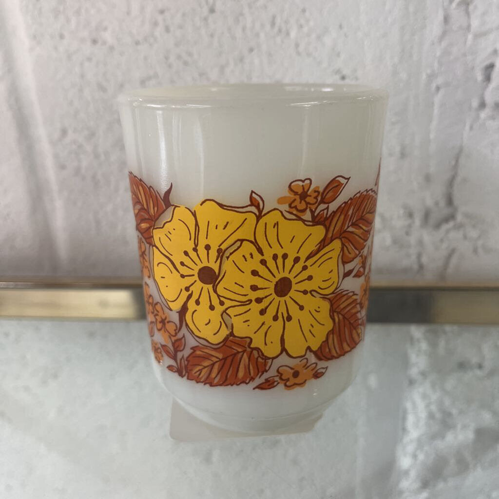 MILK GLASS FIRE KING AUTUMN FLOWERS MUG