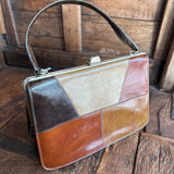 Vtg Patchwork Browns Pillbox Handbag