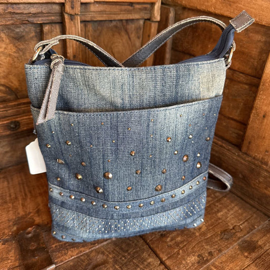 Denim Studded Crossbody Purse